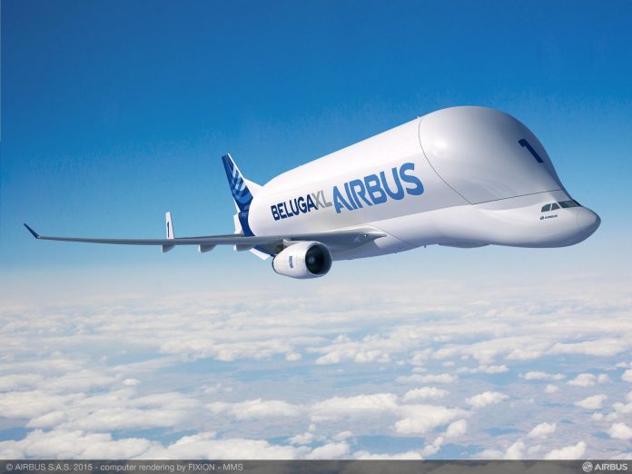 Beluga XL gigante da Airbus para transporte de peças para aviões